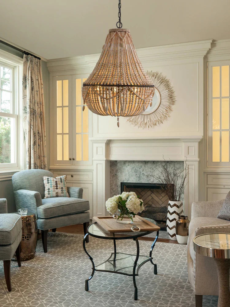 Afralia™ Bohemian Wood Bead Chandelier & LED Ceiling Light Fixture