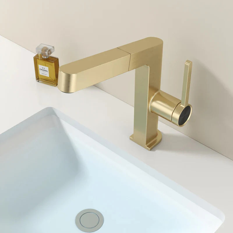 Afralia™ LED Basin Faucet Rose Gold Pull Out Water Mixer Sink Tap