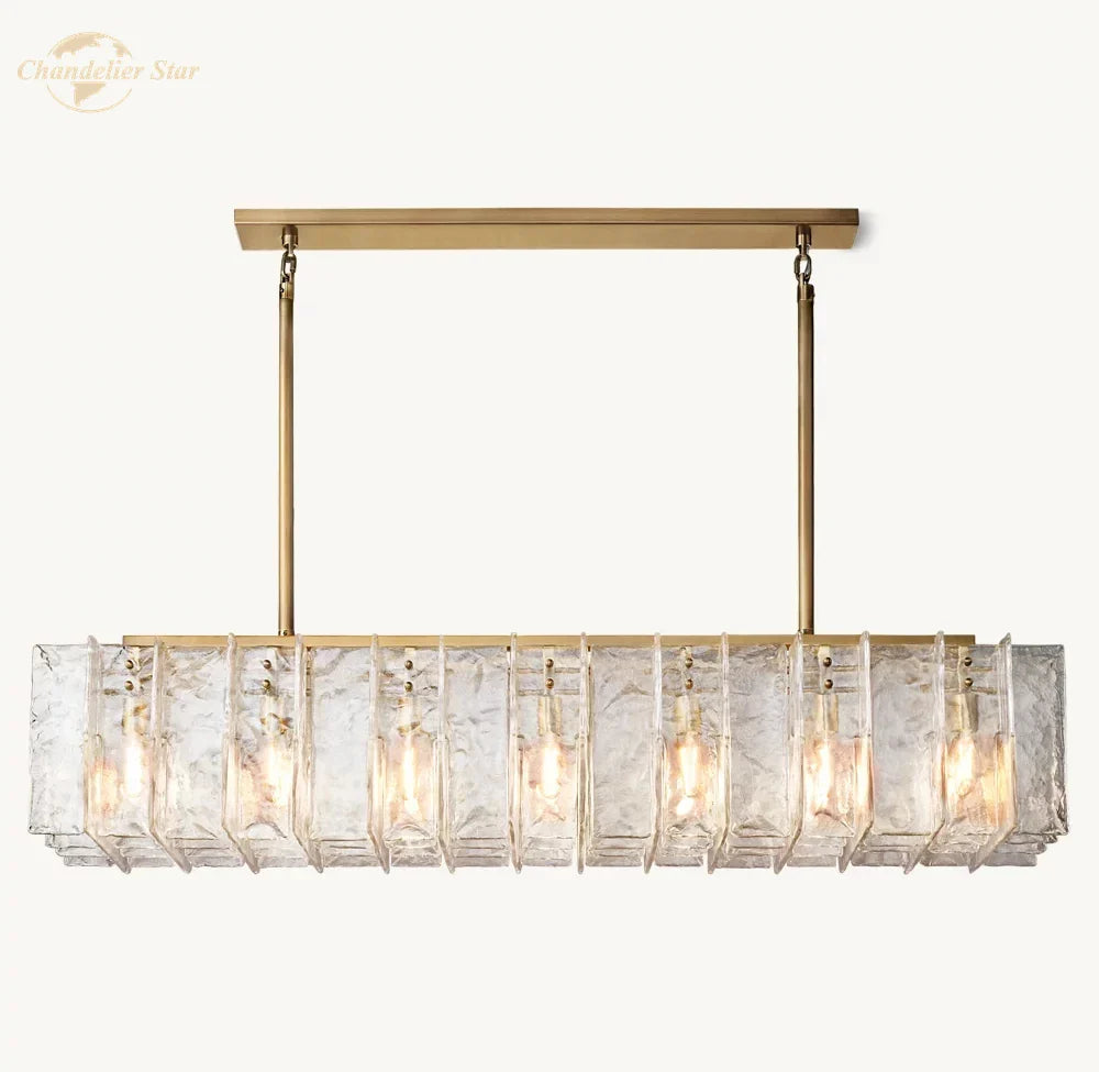 Afralia™ Modern Brass Lattice Glass Rectangular Chandelier for Living Room & Dining Room