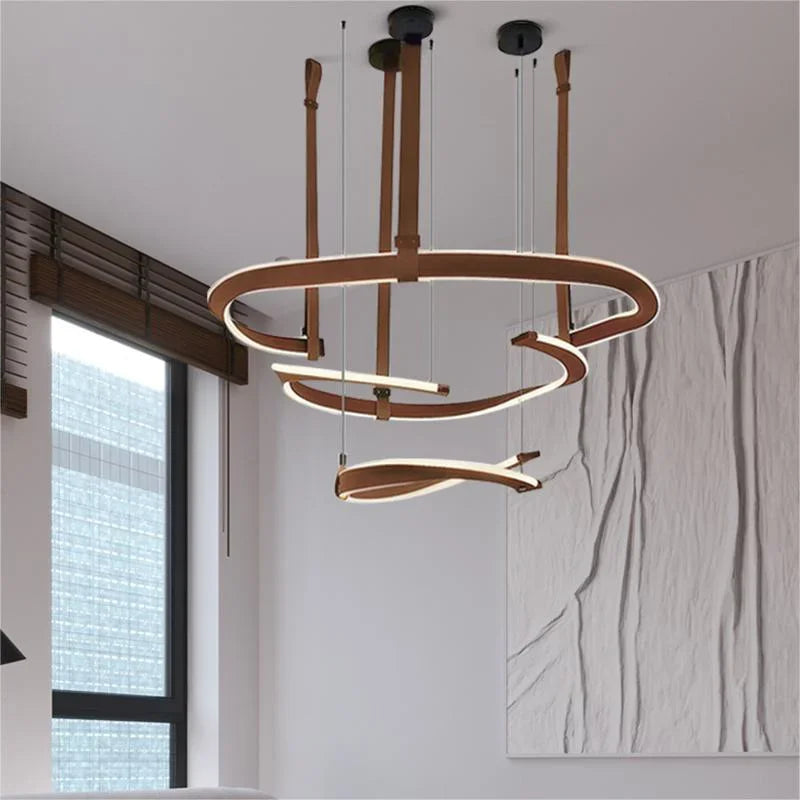 Afralia™ Modern Leather LED Chandelier Dimmable for Home Decoration Lighting Fixtures