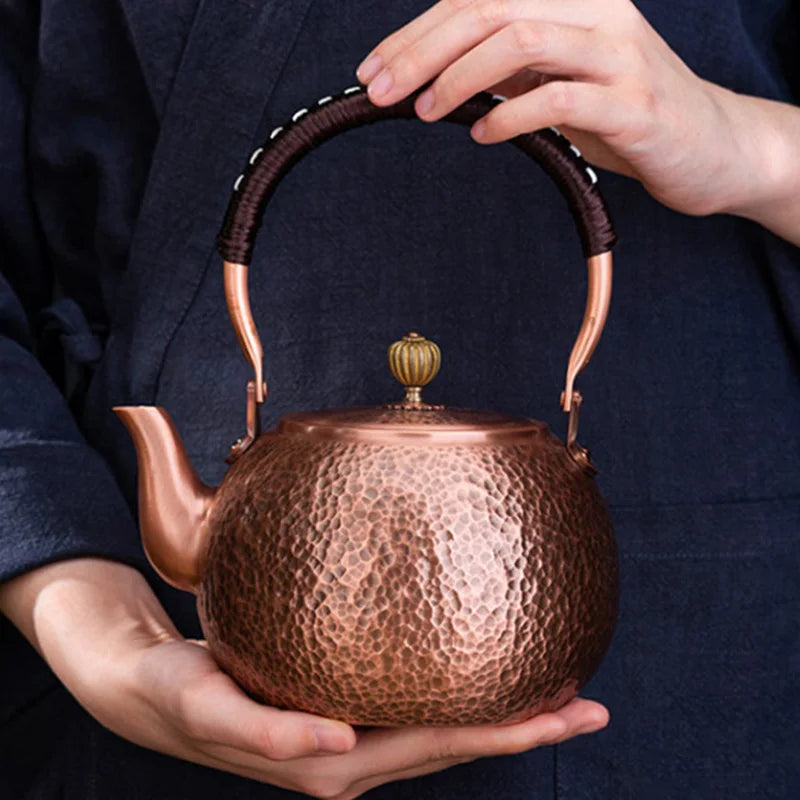 Afralia™ Red Copper Teapot Handmade Pure Tea Kung Fu Teawear Retro Tea Kettle