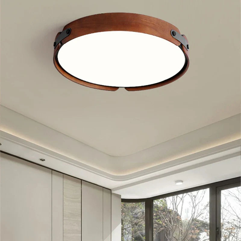 Afralia™ Luxury Round Wood & Artificial Leather Ceiling Light, 3 Sizes, for Various Rooms