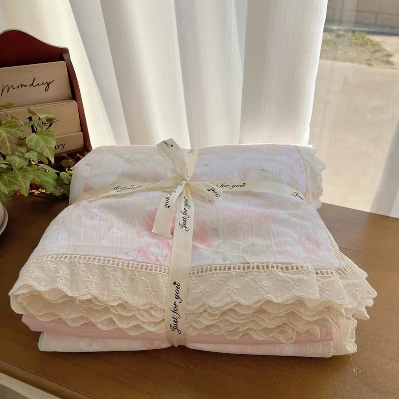 Afralia™ Hollow Lace Bedding Set: Fitted Sheet, Quilt Cover, Pillowcase - Skin-Friendly & Cozy