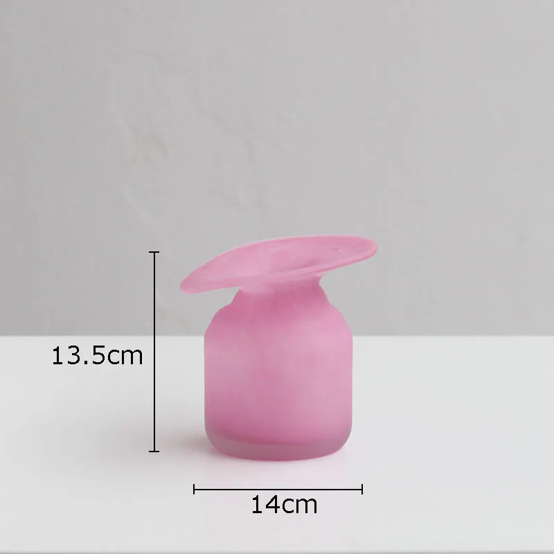 Afralia™ Matte Pink Glass Vase Flowers Arrangement Irregular Bottle Mouth Floral Vase