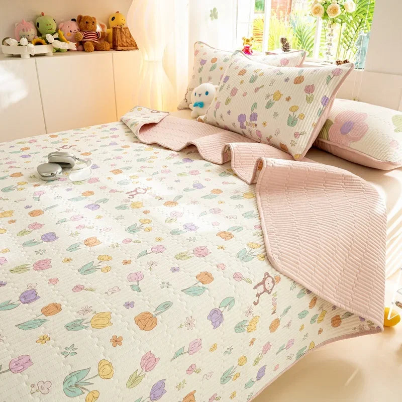 Afralia™ Cartoon Pattern Cotton Single Mattress Mat: Summer Comfort & Non-Slip Performance