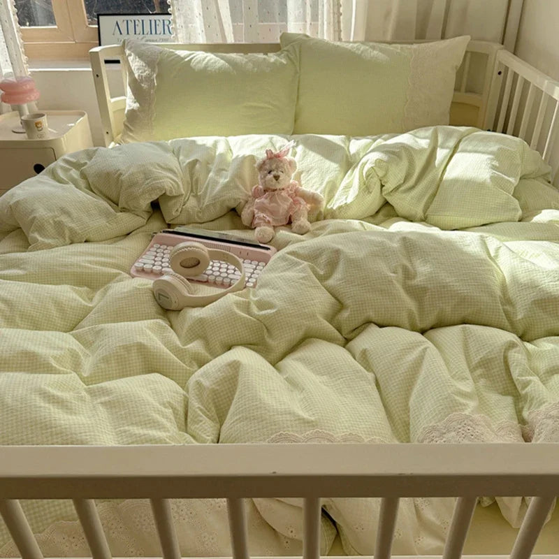 Afralia™ French Lace Washed Cotton Bedding Sets for King Queen Beds