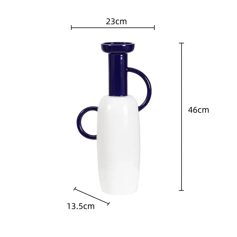 Afralia™ Geometric Semicircle Handle Ceramic Vase, Home Decor Handicraft Accessory