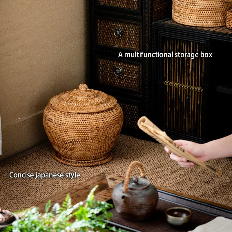 Afralia™ Rattan Tea Storage Box Puer Green Tea Caddy Kongfu Tea Set