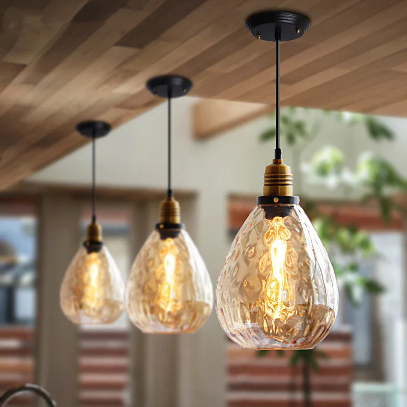 Afralia™ Amber Glass Industrial LED Pendant Lights for Dinning Bedroom Vintage Edison