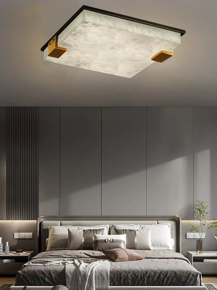 Afralia™ Marble Bronze Square Ceiling Chandelier - Bedroom Luxury Lighting