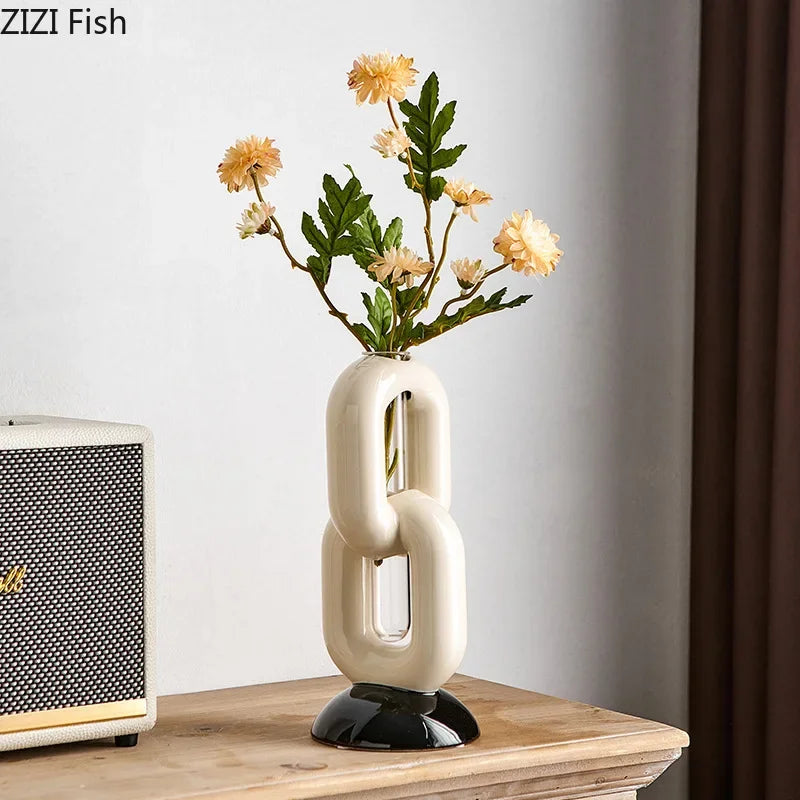 Afralia™ Chain Ceramic Vase: Elegant Floral Desk Decoration & Room Aestheticiece