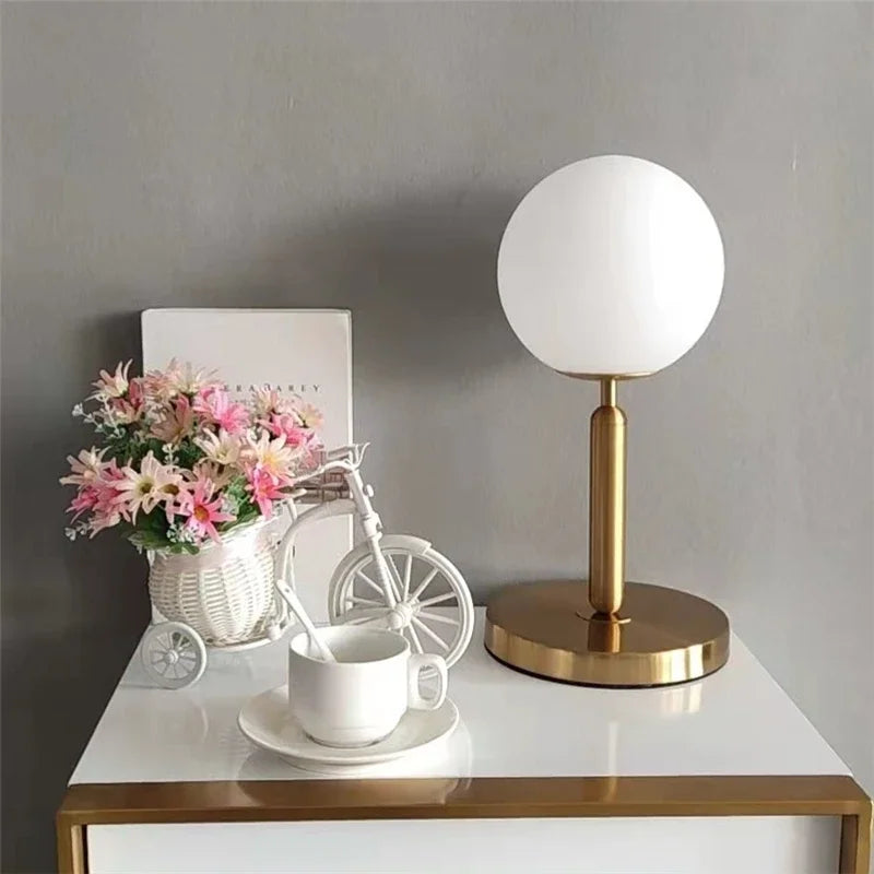 Afralia™ Glass Ball Table Lamp for Bedroom, LED Desk Light with E27 Bulb