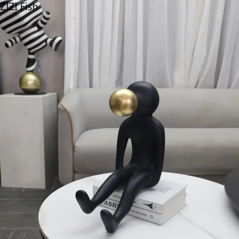 Afralia™ Minimalism Black Figures Resin Statue Crafts Desk Decor Ornaments Sculpture Aesthetics