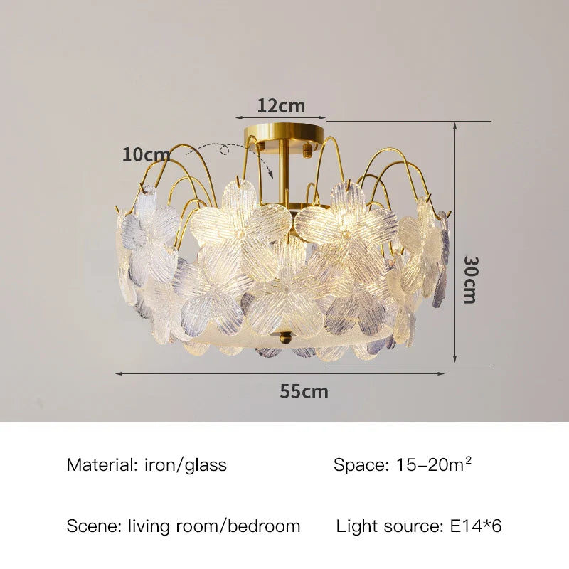 Afralia™ Modern French Style Flower Glass Chandelier Pendant Light for Living Room Bedroom Kitchen