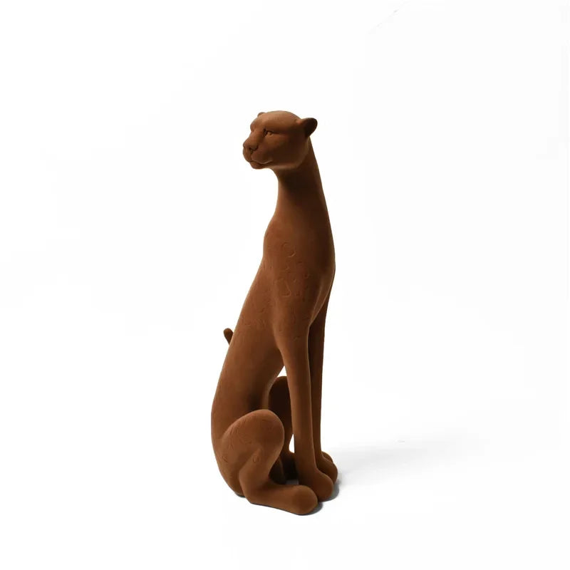 Afralia™ Flocked Leopard Resin Sculpture Figurine Simulation Animal Decor