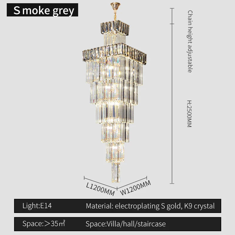 Afralia™ Crystal Chandelier: Duplex Villa Spiral Staircase Pendant Light