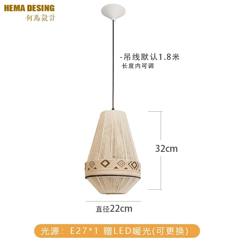 Afralia™ Bohemian Fringe Pendant Lamp: Retro Tassels Hanging Light in Hand-Woven Hemp Rope Fabric