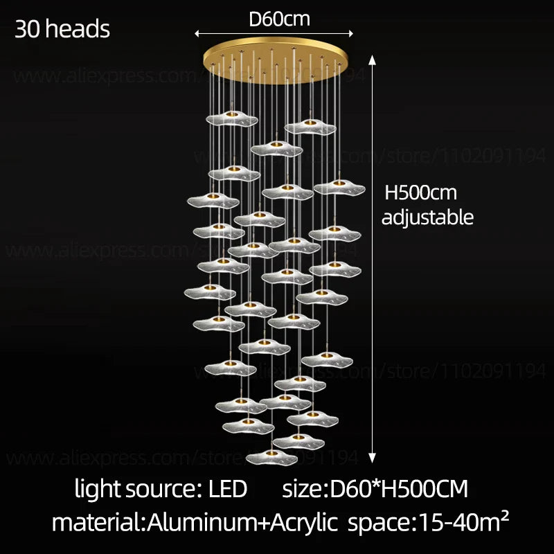 Afralia™ LED Lotus Staircase Chandelier: Modern Design for Hotel Lobby, Villa, Kitchen Lighting