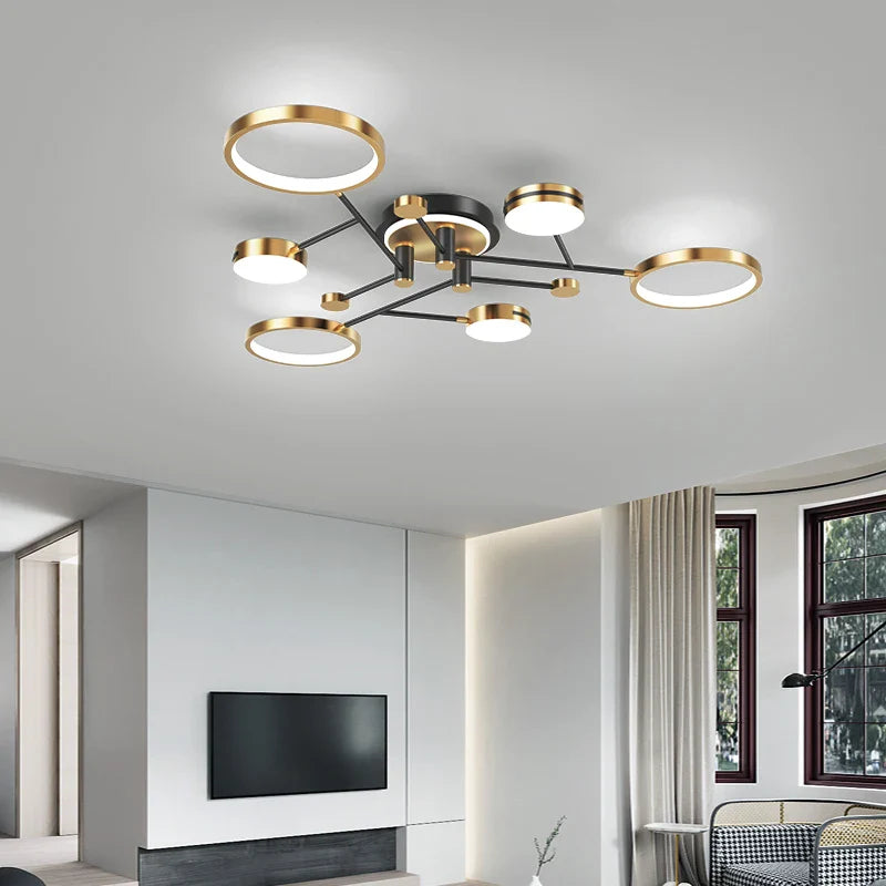 Afralia™ Modern LED Chandelier 2023 - Golden Black Smart Lamp