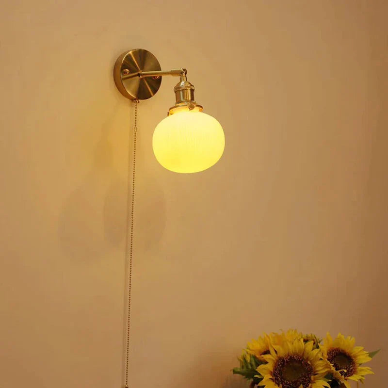 Afralia™ Ceramic Sconce Lamp, Vintage Brass Wall Light, Modern Minimalist Bedside Reading Lamp