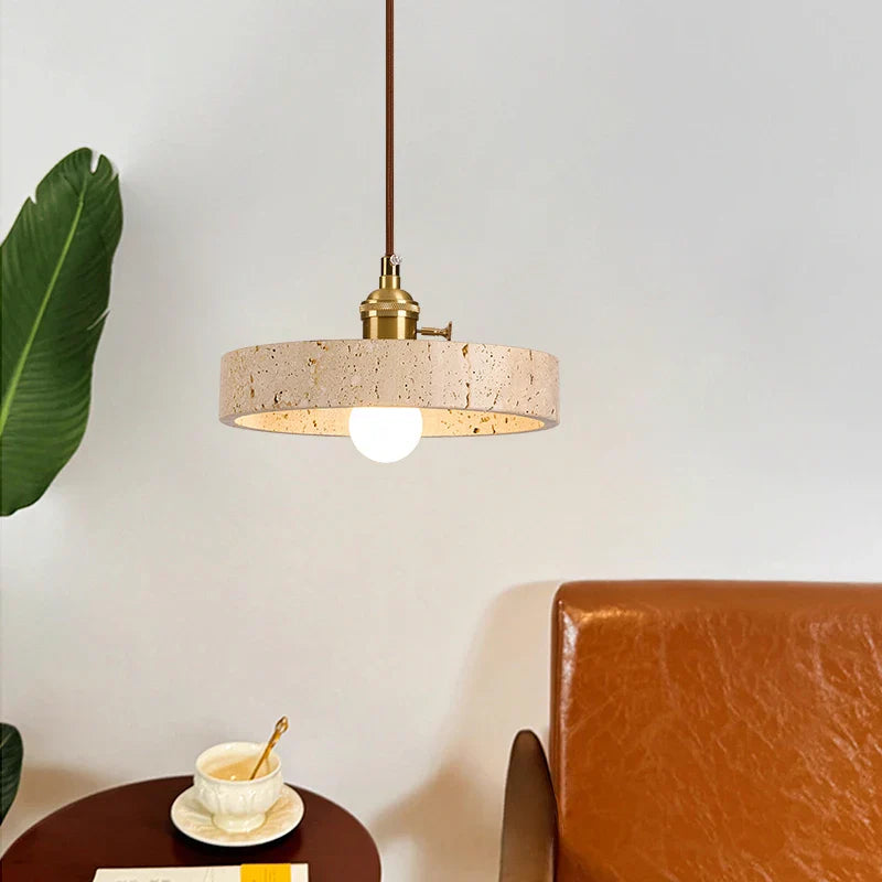 Afralia™ Nordic LED Pendant Lights Yellow Travertine Copper Hanging Lamp for Bedroom Dining Living Room
