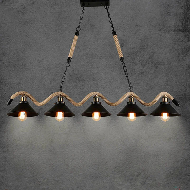 Afralia™ Industrial Hemp Rope Pendant Light Chandelier LED for Home Restaurant Kitchen