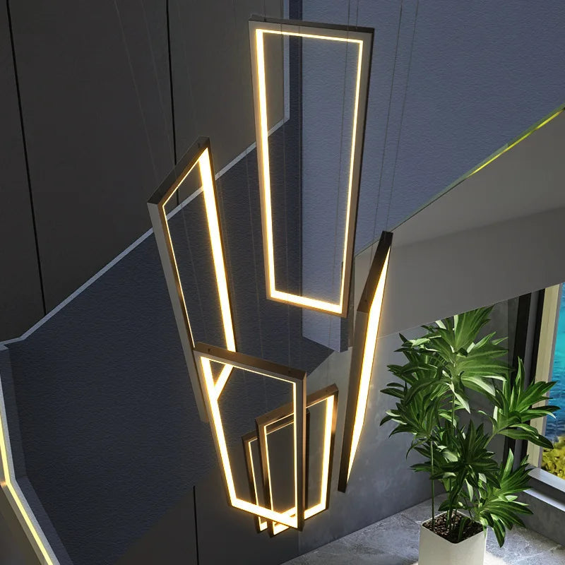 Afralia™ LED Rectangle Staircase Chandelier Pendant Lighting for Modern Living Room Decor