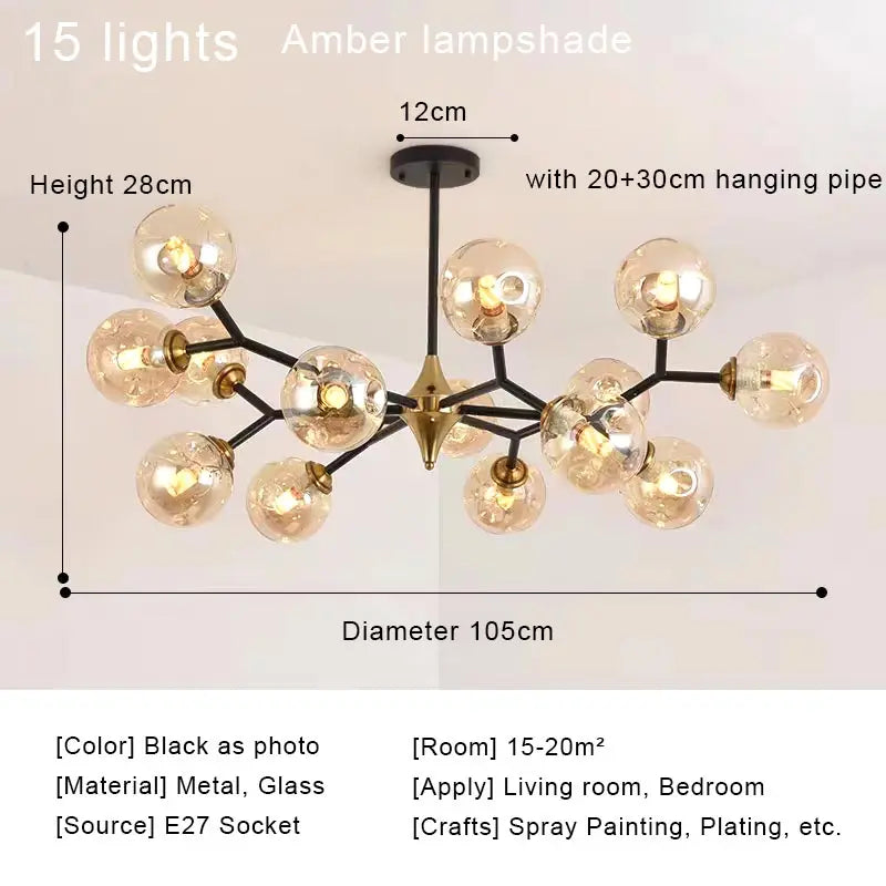Afralia™ Nordic Glass Ball LED Chandelier Modern Ceiling Lamp Home Decor Fixture