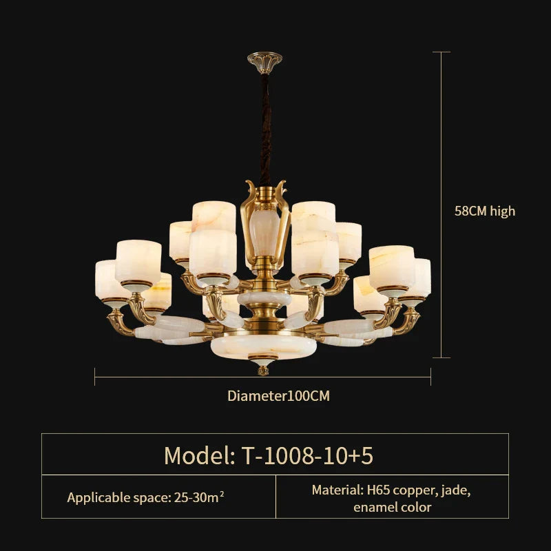 Afralia™ Zinc Alloy European Chandelier with Natural Jade Accent for Villa Living Room