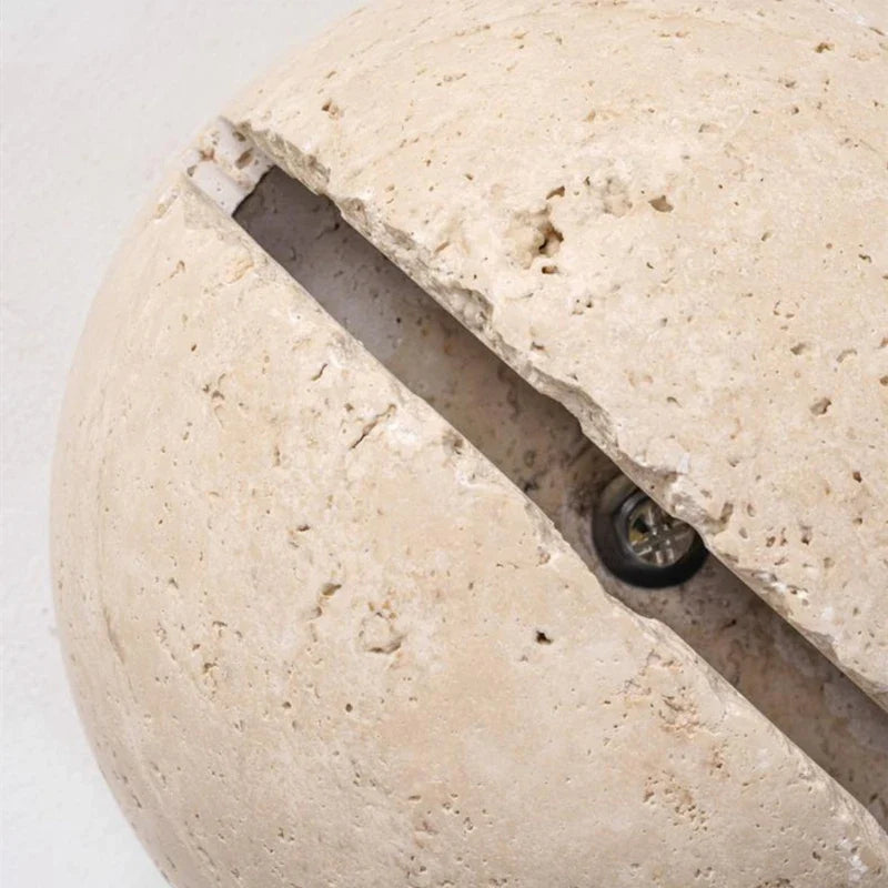 Afralia™ Yellow Travertine LED Wall Lamp Round Bedside Light Fixtures