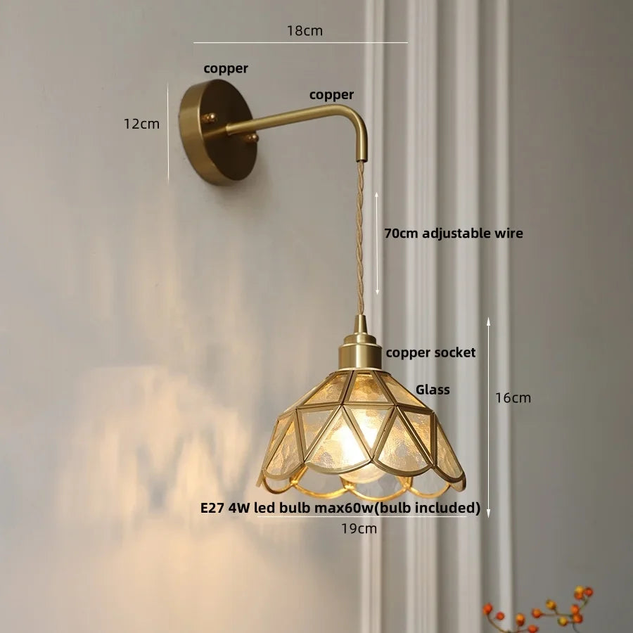 Afralia™ Amber Glass LED Wall Light Modern Nordic Bedroom Reading Lamp