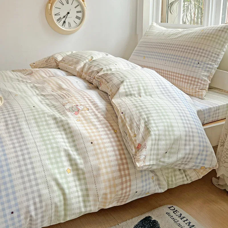 Afralia™ Cotton Printed Student Bedding Set - All Seasons Queen Single Comforter Cover Set