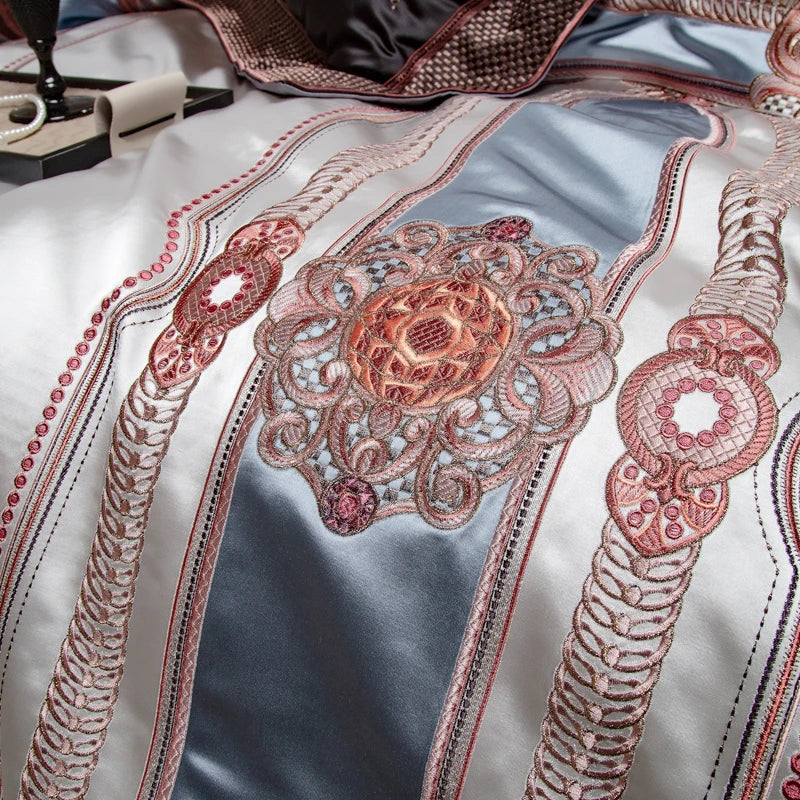 Afralia™ Palace Style Brocade Embroidery Bedding Set with Silky Duvet & Sheet