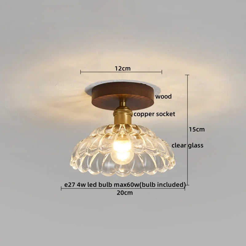 Afralia™ Amber Glass LED Ceiling Light: Modern Aluminum Wood Kitchen Balcony Room Lamp