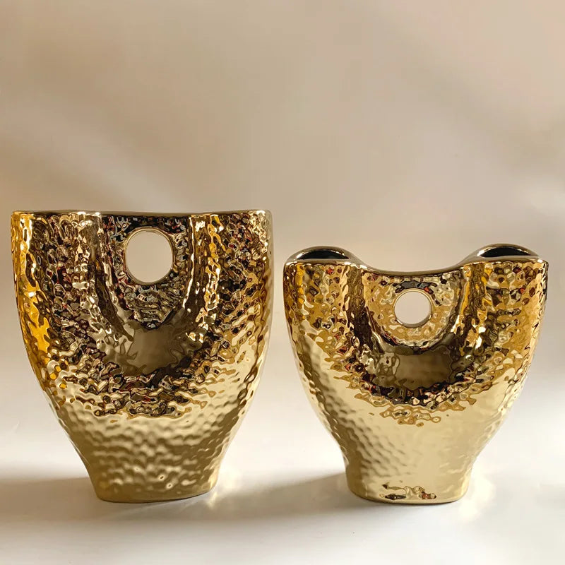 Afralia™ Gold Vase with Hollow Branches - Ceramic Home Decor Accessory