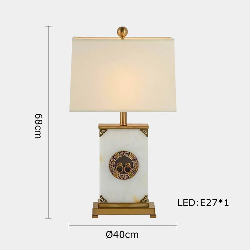 Afralia™ Oriental Marble LED Desk Lamp Classy Home Decor Luxury Textile Table Light.