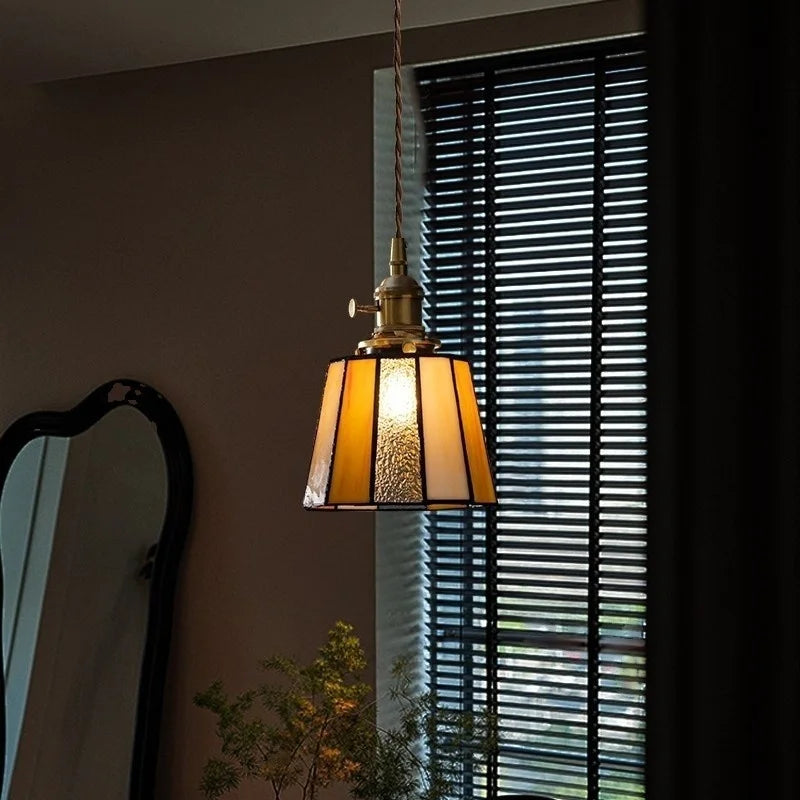 Afralia™ Japanese Vintage LED Copper Pendant Lamp for Kitchen Bar Cafe Living Room