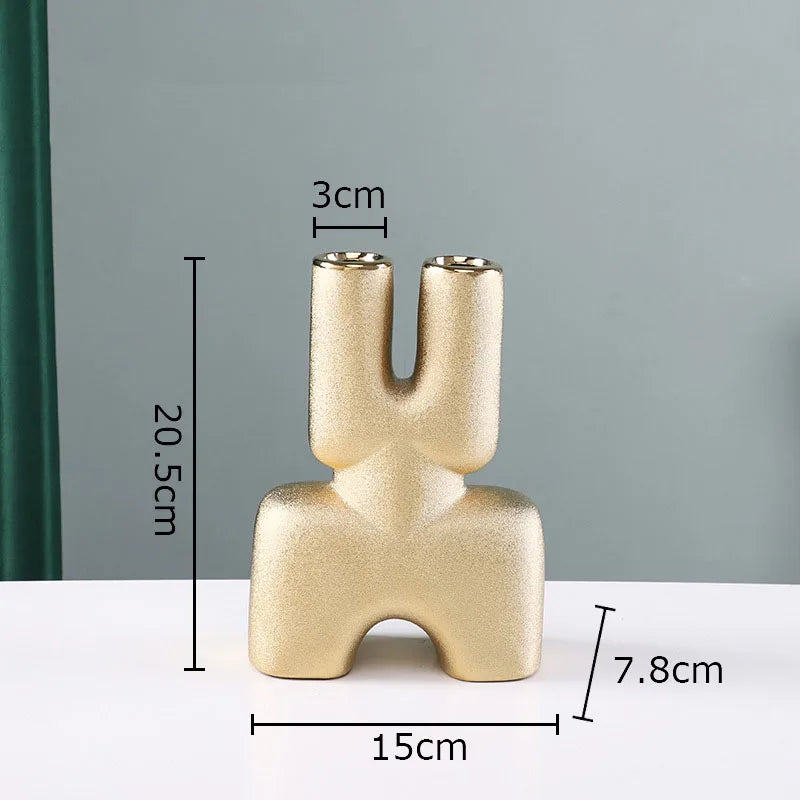 Afralia™ Gold Geometry Ceramic Vase Desk Decoration Modern Floral Room Decor Vase