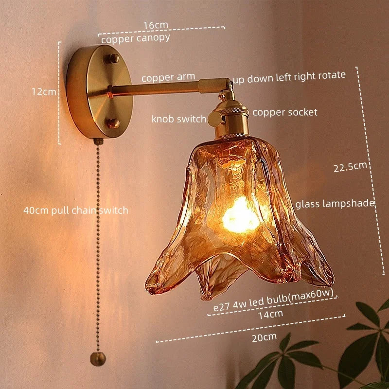Afralia™ Japanese Style LED Wall Lamps Living Room Coffee Balcony Stair Light Copper Glass