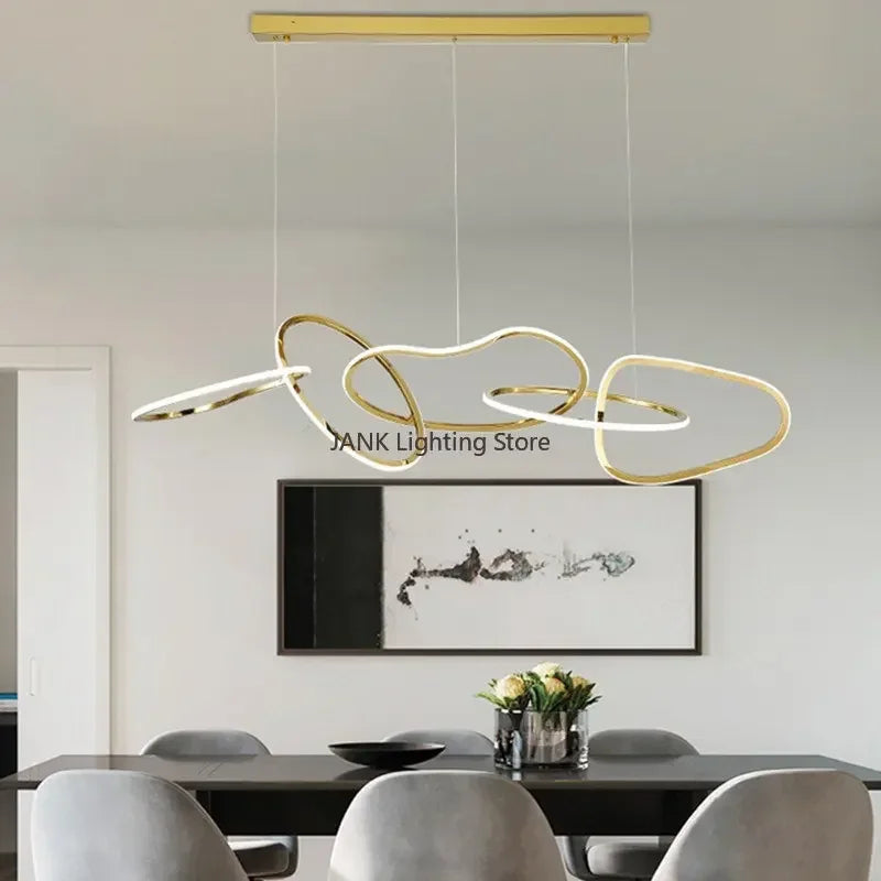 Afralia™ Stainless Steel LED Chandelier Interlocking Circles for Kitchen Island & Living Room