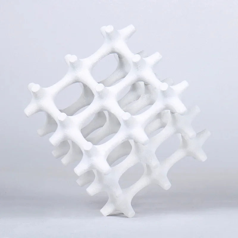 Afralia™ Silver Resin Cube Sculpture Home Decorative Figurine Hollow Layer H27