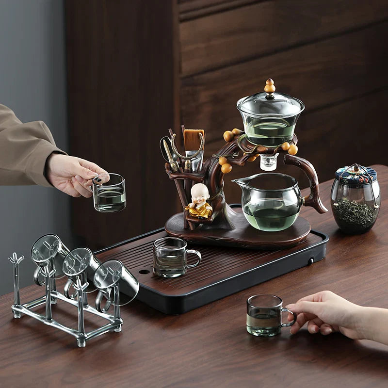 Afralia™ Five-Shaped Glass Tea Set with Semi-Automatic Teapot and Magnetic Water Pot