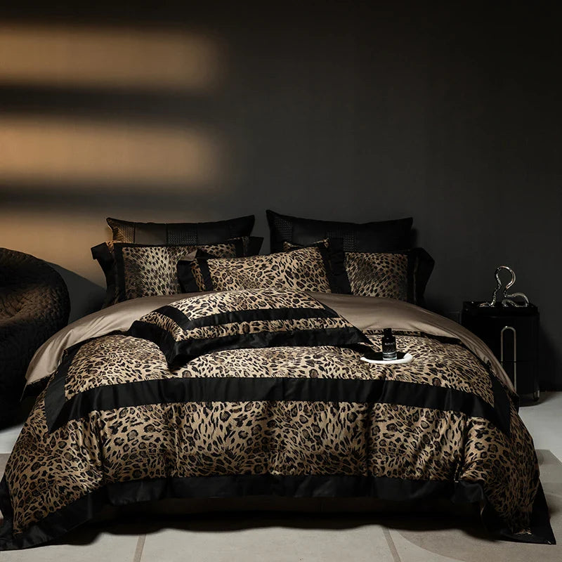 Afralia™ Leopard Print Luxury Bedding Set - Queen/King Size Duvet Cover, Sheet, Pillowcases