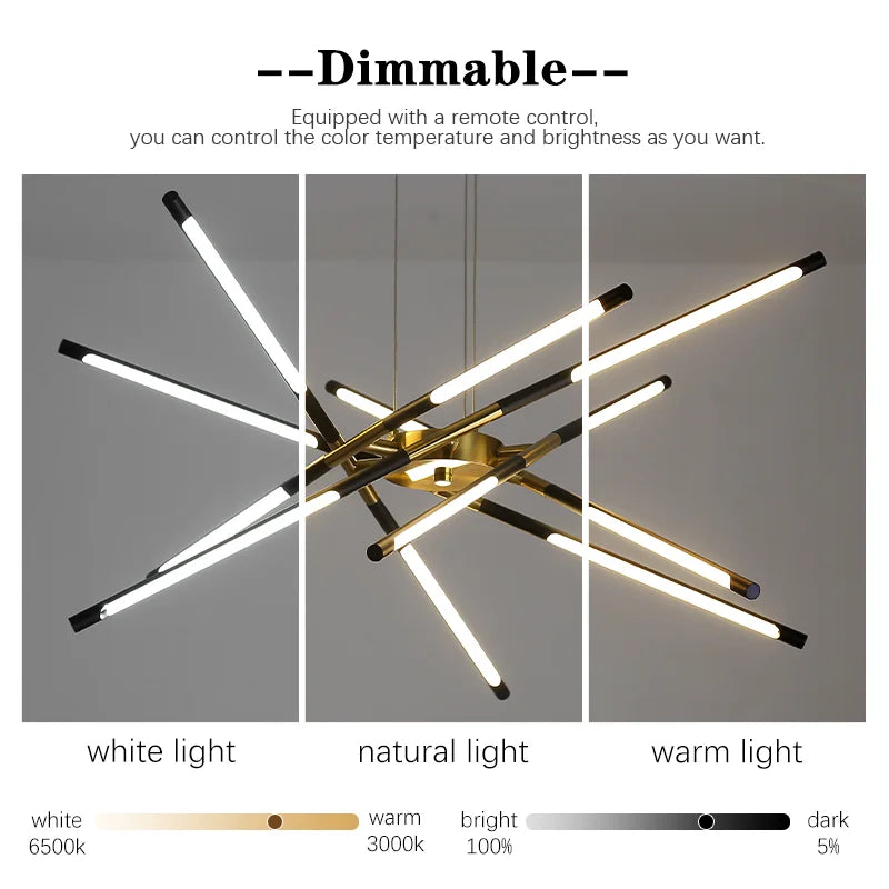 Afralia™ Gold LED Ceiling Chandelier for Living Room Bedroom Kitchen - Dimmable Pendant Light