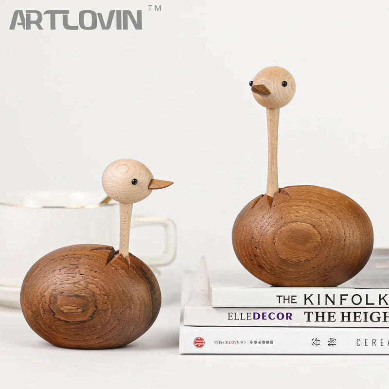 Afralia™ Teak Wood Ostrich Bird Figurine Home Decor Sculpture Easter Gift
