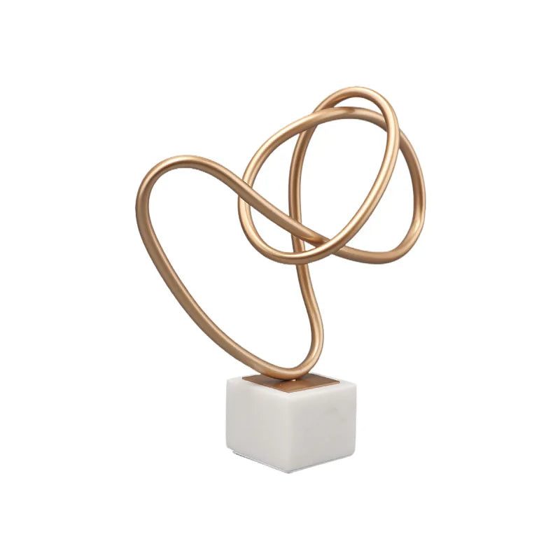 Afralia™ Gold Line Geometric Metal Sculpture on Marble Base for Home Decor