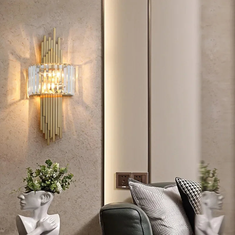 Afralia™ Crystal Gold Wall Lamp for Bedroom, Living Room, and Study Room