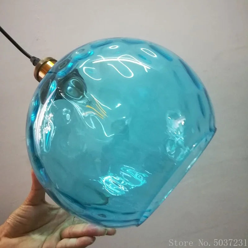 Afralia™ Blue Glass Ball LED Pendant Light Fixture for Dining Room and Bedroom