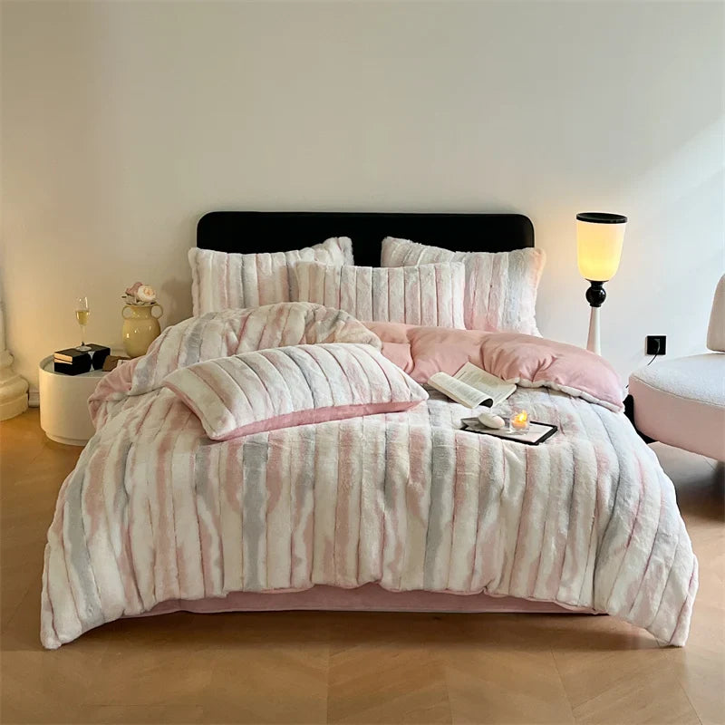 Afralia™ Plush Faux Rabbit Fur Bedding Set for Cozy Nights
