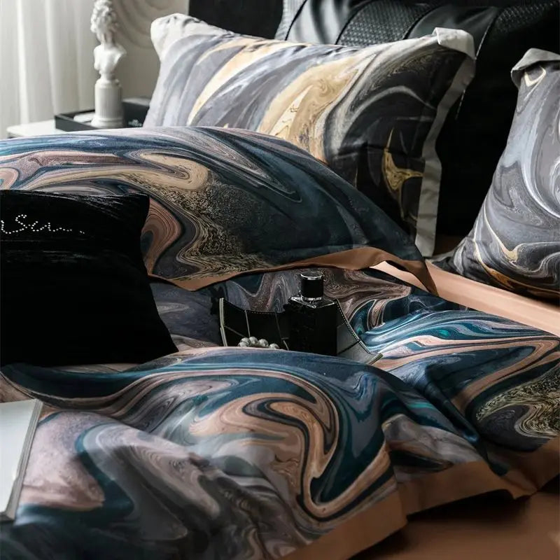 Afralia™ Vintage Distorted Painting Print Bedding Set with Soft Lyocell Cotton, Silky Feel